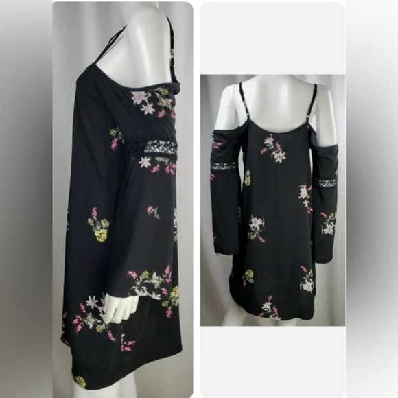 Xhilaration Womens Black Floral Cold Shoulder Pink Peasant Dress Size XXL - Picture 4 of 7